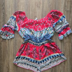 Floral Bohemian Off-Shoulder Romper- Size L